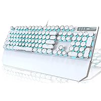 Camiysn Typewriter Style Mechanical Gaming Keyboard, White Retro Punk Gaming Keyboard with Blue Backlit, 104 Keys Blue Switch Wired Cute Keyboard, Round Keycaps for Windows/Mac/PC
