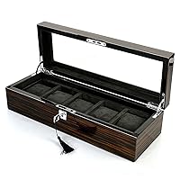 Wooden 5-slot Large-capacity Watch Case, Multifunctional Jewelry And Watch Storage Box, With Lid And Key 0130B