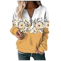 Women Oversized Hoodie Pullover Long Sleeve Floral Sweatshirts Quarter Zip Casual Pullovers Fall Fashion Tops