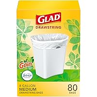 Glad Trash Bags, Medium Kitchen Drawstring Garbage Bags 8 Gallon White Trash Bag, Gain Original Scent (Package May Vary), Fresh, 80 Count