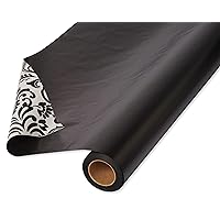 American Greetings Reversible Wrapping Paper Jumbo Roll for Fathers Day, Graduation, Birthdays and All Occasions, Black and Damask (1 Roll, 175 sq. ft.)