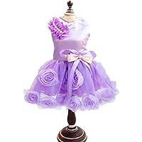 SMALLLEE_LUCKY_STORE Pet Small Dog Wedding Dress with Bowknot Birthday Party Costume Satin Rose Pearls Girl Formal Dress Cat Tutu Purple Violet XL