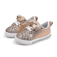 YIBLBOX Toddler Girls Glitter Sneakers Sparkle Fashion School Walking Shoes Cute Bow Lazy Tennis Shoes Loafers for Little Kids Comfort Casual
