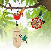Wooden Hummingbird House Feeder with Rust Resistant Hooks,2024 New Garden Swing Nesting Kits for Outside Hanging Bird Finch Houses Home Decoration with Brush Nylon Lanyard