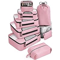 Veken 8 Set Packing Cubes for Suitcases, Travel Essentials for Carry on, Luggage Organizer Bags Set for Travel Accessories in 4 Sizes(Extra Large, Large, Medium, Small), Pink