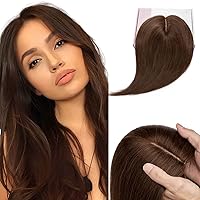 Elailite Hair Toppers for Women with Thinning Hair Real Human Hair V3.0 Clip in Hair Pieces 12 Inch Middle Parting for Hair Loss Cover Gray Fine Hair [Style-B] #4 Chocolate Brown