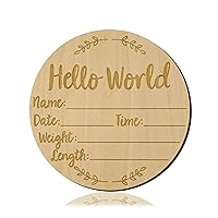 LUTER Baby Announcement Sign, 5.9 inch Hello World Newborn Sign Round Wooden Milestone Baby Nursery Name Birth Signs for Hospital and Pregnancy Announcements