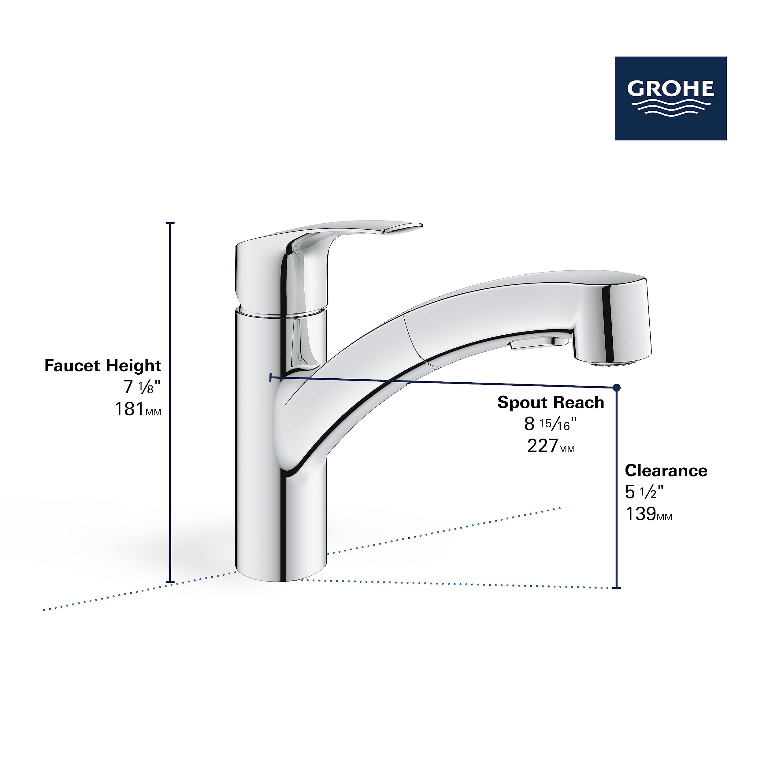 GROHE 30306DC1 Eurosmart Dual Spray Pull-Out Kitchen Faucet with sprayer Supersteel (Stainless Steel)