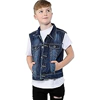 Kids Boys Denim Jacket Faded Jeans Gilet Sleeveless School Jackets Fashion Coats