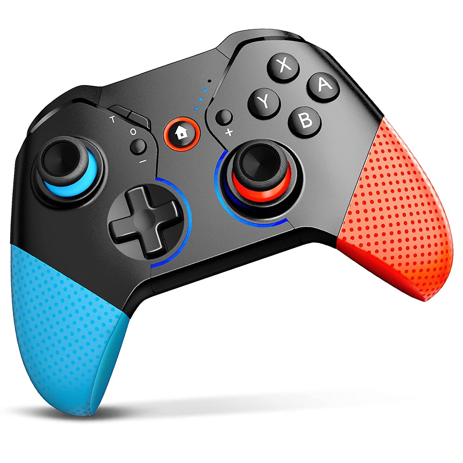 ISENPENK Switch Controller for Nintendo with Wake Up, Bluetooth Gamepad Remote Grip with Macro Motion Vibration Turbo RGB Light, Wireless Pro Controller Joy Con Switch for Kids Gifts - Blue&Red