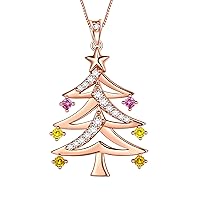 Aurora Tears 925 Sterling Silver Christmas Tree Pendant,Christmas Necklace Costume Jewelry Gift CZ Crystal Holiday Festival Jewelry Plant Pendant for Women