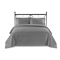 3-Piece Oversized Quilted Bedspread Coverlet Set, Standard 100 by Oeko-Tex - Weave/Charcoal Gray, Full/Queen