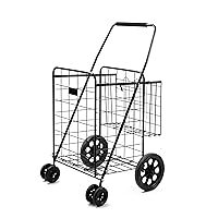 MaxWorks 50920 100lb Large Capacity Folding Shopping Cart with Dual Basket and Swivel Wheels