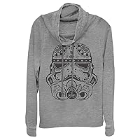 Star Wars Sugar Skull Troop Women's Cowl Neck Long Sleeve Knit Top, Gray Heather, Large