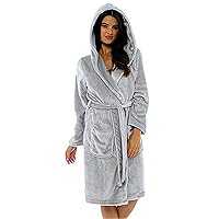 Andongnywell Women's Soft Fleece Robe with Hood,Long Plush Bathrobe Hooded Bath Robes Knee Length
