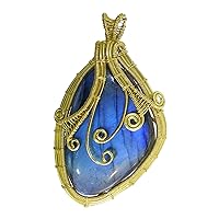 Tibetan Silver Handmade Designer Pendant For Men and Women Natural Labradorite Gemstone Gold Plated Fashion Jewelry Party Necklace Pendant