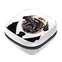 Portable Menstrual Pad Bags, Large Capacity Sanitary Napkin Storage Bag, First Period Kit for Girls Women, Zipper Nursing Pad Holder Funny Dog with Black Suits Sunglass