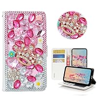 STENES Bling Wallet Phone Case Compatible with Samsung Galaxy S20 Plus - Stylish - 3D Handmade Crown Flowers Design Magnetic Wallet Stand Leather Cover Case - Pink
