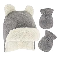 Rising Star Baby Girls' & Boy Infant Winter Mittens Set Sherpa Lined with Earflaps-Newborn Trapper Hat 0-24 Months