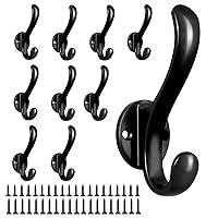 10 Pack Black Coat Hooks Wall Mounted Heavy Duty Double Wall Hooks for Hanging with 40 Screws Retro Double Hooks Utility Black Hooks for Hanging Hat, Towel, Key, Robe, Coats, Scarf, Bag, Cap