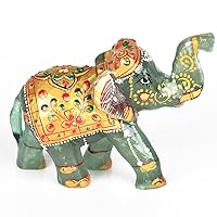 GEMHUB Beautifully Hand Designed Elephant Statue with Green Jade Gemstone Approximately 1111.00 Carat Wealth Lucky Figurine
