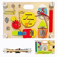 Double-Sided Busy Board,20+ Montessori Activities Wooden Sensory Toy for Preschool Educational Learning,Train Kid's Fine Motor, Concentration,and Life Skill Abilities