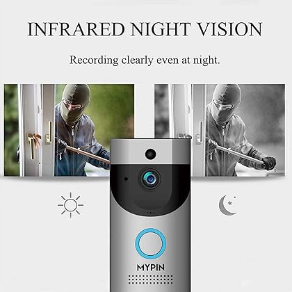 Wireless Doorbell Camera, Waterproof WiFi Doorbell Security Camera with Chime, Cloud Storage, Two-Way Talk, PIR Motion Detection, Night Vision and Rechargeable Batteries