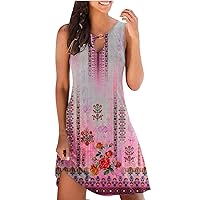 Sundresses for Women 2024 Casual Summer Printed Tank Sleeveless Dress Hollow Out Loose Beach Dress