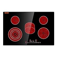 VEVOR Built in Electric Stove Top, 30inch 5 Burners, 240V Ceramic Glass Radiant Cooktop with Sensor Touch Control, Timer & Child Lock Included, 9 Power Levels for Simmer Steam Slow Cook Fry
