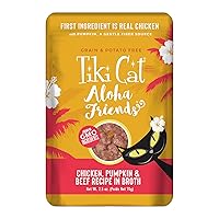 Tiki Cat Aloha Friends, Chicken, Pumpkin & Beef, Grain-Free & High Moisture, Wet Cat Food for All Life Stages 2.5 oz. Pouch (Pack of 12)