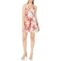 A. Byer Women's Printed Fit and Flare Dress with Envelope Skirt
