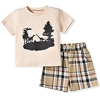 fioukiay Toddler Boy Summer Clothes Outfits Little Kids Short Sleeve Funny Letter Print T-Shirt Camo Shorts Clothing Set