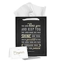 Christian Art Gifts Large Portrait Style Gift Bag w/Greeting Card & Tissue Paper Set for Graduates & Celebrations: Lord Bless You and Keep You - Num. 6:24 Inspirational Bible Verse, Matte Black & Gold