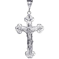 Large Sterling Silver Crucifix Cross with Jesus Pendant Necklace 3.1 Inch 9 Gram
