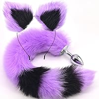 Anal Plug Fox Tail with Ear 15.74-Inch-Long Sexual Anus Tail Butt Plug Cosplay Game Purple & Black Sex Toy for Women Men