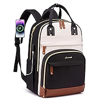 LOVEVOOK Backpack Purse for Women, Fits 17 Inch Laptop, Fashion Travel Work Anti-theft Bag, Business Computer Waterproof University Backpacks, Beige-Black-Brown