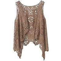 Flygo Women's Open Front Cotton Crochet Lace Boho Hippie Butterfly Vest Cardigan Coverup Sleeveless Irregular Hem