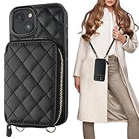 Bocasal Crossbody Wallet Case for iPhone 14, RFID Blocking PU Leather Zipper Handbag Purse Flip Cover, Kickstand Folio Case with Card Slots Holder Wrist Strap Lanyard 5G 6.1 Inch (Black)
