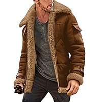 Faux Leather Jacket Men Suede Faux Fur Jacket Outwear Coat Winter Casual Lapel Sherpa-Lined PU Leather Overcoat