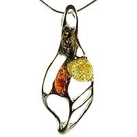 BALTIC AMBER AND STERLING SILVER 925 DESIGNER MULTI-COLOURED PENDANT NECKLACE - 10 12 14 16 18 20 22 24 26 28 30 32 34 36 38 40