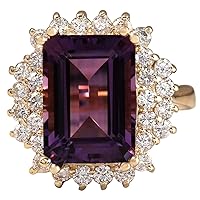 7.53 Carat Natural Violet Amethyst and Diamond (F-G Color, VS1-VS2 Clarity) 14K Yellow Gold Cocktail Ring for Women Exclusively Handcrafted in USA