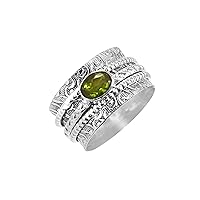 Peridot Gemstone Spinner ring Spinning Meditation Textured Band Boho Spin Sterling silver ring Silver jewelry