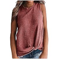 Womens Casual Tops Sleeveless Cute Twist Knot Knit T Shirts Solid Color Loose Fit Tank Tops Basic Comfy Tee Tops
