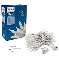 PHILIPS 100 LED Warm White Faceted Mini Christmas Lights on White Wire - UL Listed for Indoor/Outdoor Use - 35.33' Total Length with 4