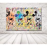 Faicai Art Banksy Graffiti Street Art Pop Art Paintings Famous Cartoon Charater Colorful Wall Art HD Canvas Prints Modern Wall Decor Pictures for Home Decor Wooden Framed Ready to Hang 28