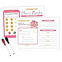 Dry Erase Practice Worksheet I Know My Address, I Know My Phone Number - Preschool, Kindergarten Laminated Worksheet, Homeschool Activities for Kids with 2 Dry Erase Markers