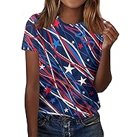 Short Sleeve Blouse Womens 2024 Independence Day Print Tunic Loose Round Neck Comfy Daily Tee Trendy Dressy Tshirt