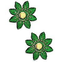 Kleenplus 2pcs. Green Beautiful Flowers Sew Iron on Patch Embroidered Applique Craft Handmade Clothes Dress Plant Hat Jean Sticker Fashion Patches Decorative Repair