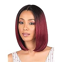Synthetic Straight Hair Ombre Bob Wig Lace Front Black Root to Wine Red Wigs Middle Part Colored Bob Wig
