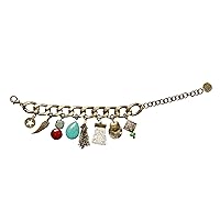 C.R. Gibson Chunky Chain Charm Bracelet, Gold Antigued Metal, Includes Designer Pouch for Gift Giving, Measures 7